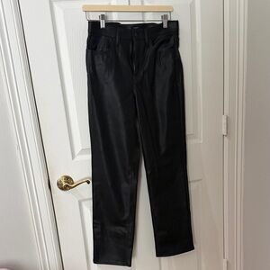 J. Crew womens bow leather black straight leg pant size 28.